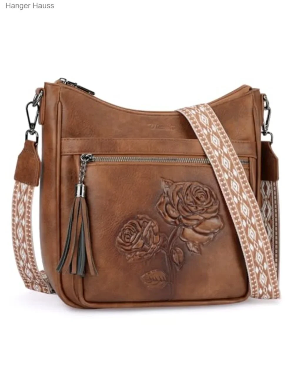 Vegan Leather Embossed Hobo Crossbody Bag for Women with Floral Rabbit Pattern